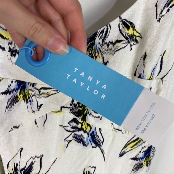 Tanya Taylor Alyna Floral Linen Blend Midi Dress Sweetheart Neckline White - Picture 8 of 9